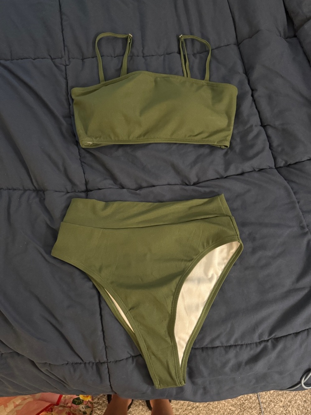 Zaful Olive Green High-Waist Bikini Set